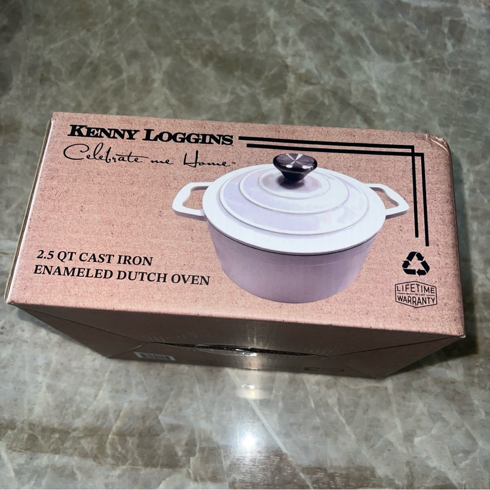 Kenny Loggins 2.5qt Enameled White Cast Iron Dutch Oven with Lid. New.
